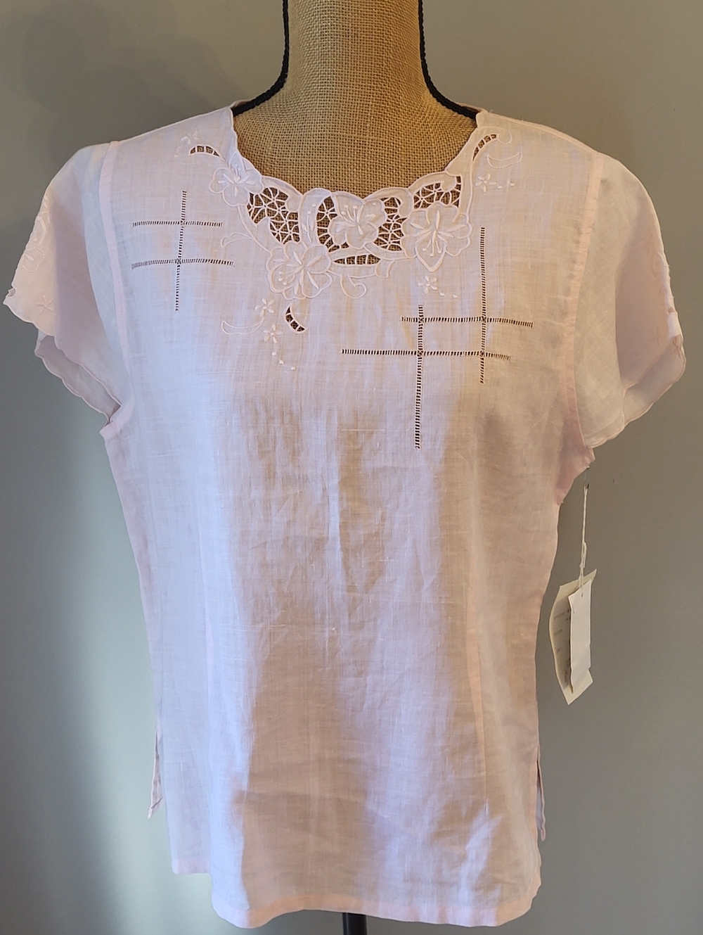 J Song Pale Pink Linen Short Sleeve Blouse NWT - Picture 4 of 12
